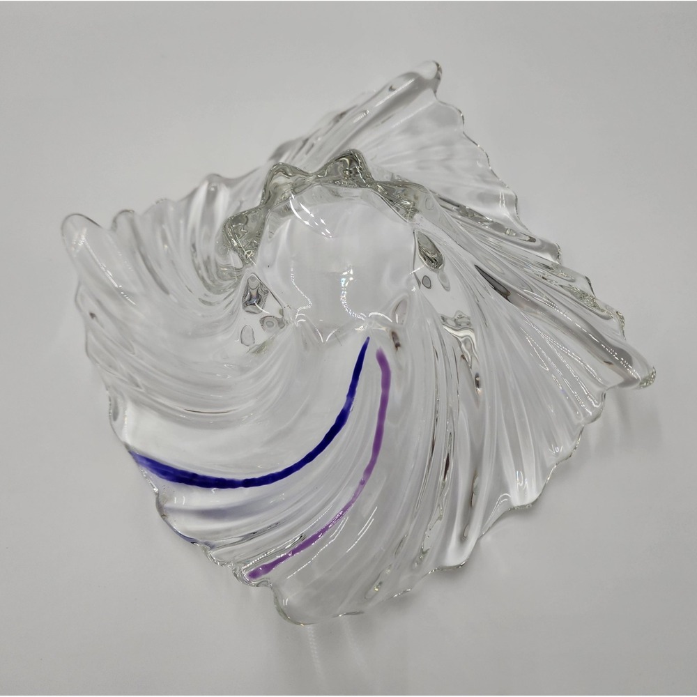 Mikasa Belle Epoque Clear Crystal/Blue Glass Wave Swirl Bowl Centerpiece Dish - Picture 11 of 16